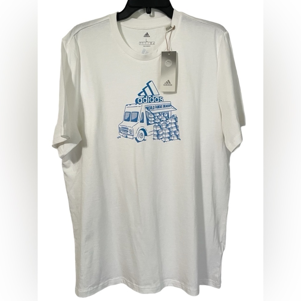 Adidas Mens NWT White Basic Tee Food Truck design logo size Large